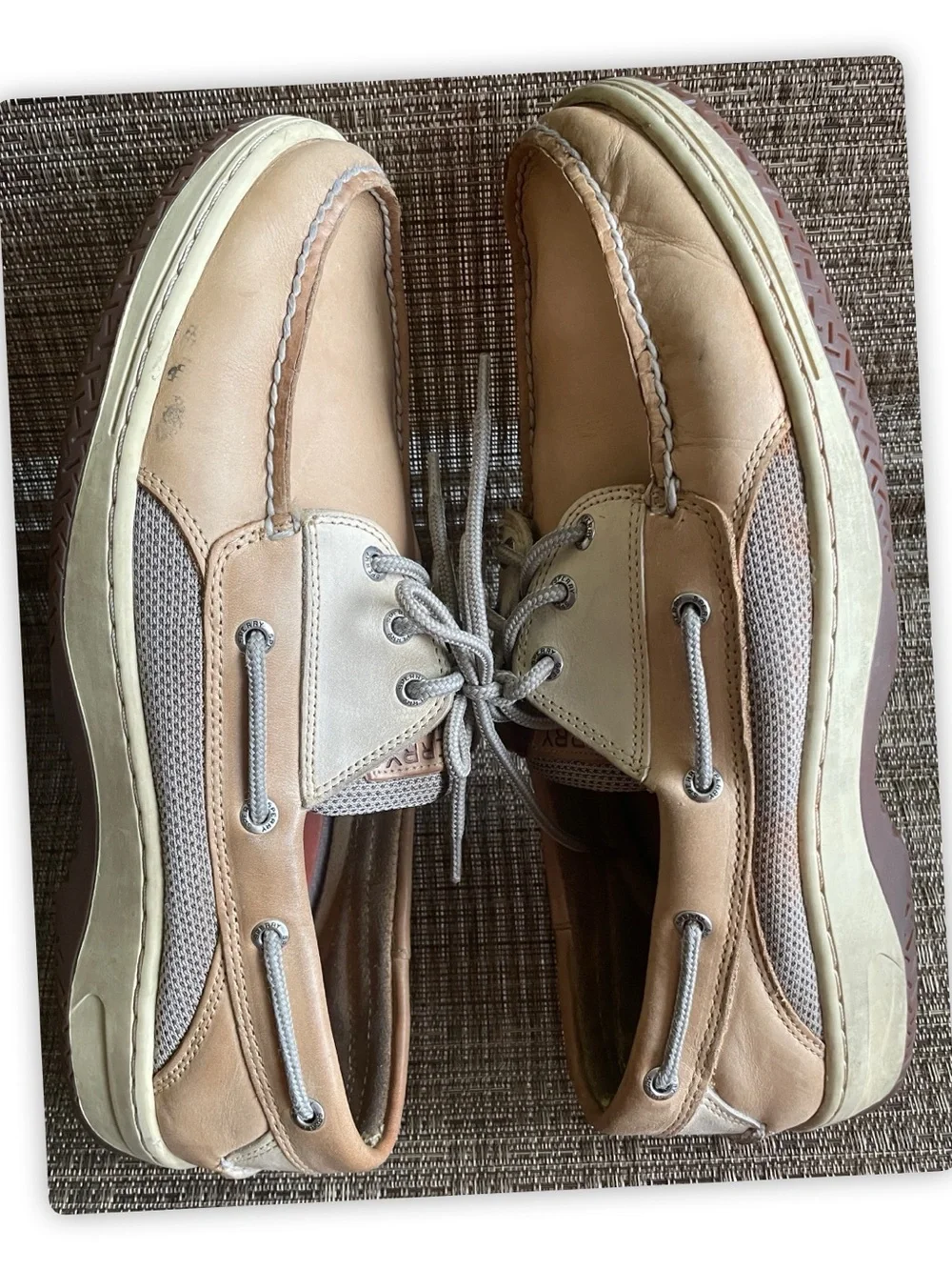 Sperry Top-Sider Men’s Tan Leather Mesh Boat Shoes Size 13M Comfort Casual